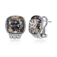Brass Stud Earring, with Austrian Crystal, Square, real silver plated, for woman & faceted & with rhinestone, lead & cadmium free 