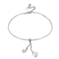 Brass Anklet, with ABS Plastic Pearl & Austrian Crystal, with 5cm extender chain, Star, real silver plated, oval chain & for woman & faceted, lead & cadmium free Approx 9.7 Inch 