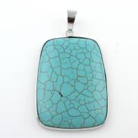 Turquoise Zinc Alloy Pendants, with Synthetic Turquoise, Rectangle, platinum color plated, lead & cadmium free Approx 