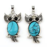 Turquoise Zinc Alloy Pendants, with Synthetic Turquoise, Owl, antique silver color plated, for woman & with rhinestone, lead & cadmium free Approx 