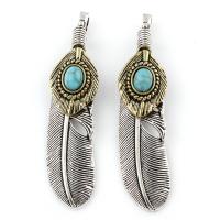 Turquoise Zinc Alloy Pendants, with Synthetic Turquoise, Feather, plated, for woman & with rhinestone, lead & cadmium free Approx 