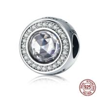 Thailand Sterling Silver European Bead, with Crystal, Flat Round, without troll & with cubic zirconia & faceted Approx 4.5-5mm 