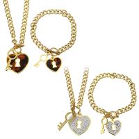 Stainless Steel Jewelry Set, bracelet & necklace, Heart, gold color plated, charm bracelet & curb chain & for woman 8mm 8mm Approx 18 Inch, Approx 8 Inch 