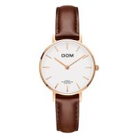 DOM® Watch Collection, Leather, with Glass & Stainless Steel, Japanese movement, rose gold color plated, Life water resistant & adjustable & for woman Approx 8.5 Inch 