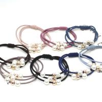 Ponytail Holder, Nylon, with Plastic Pearl & Zinc Alloy, gold color plated, durable & elastic 55mm 