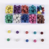 Multicolor Lava Perlen, mit Kunststoff Kasten, rund, gemischte Farben, 8mm, 132x72x23mm, Bohrung:ca. 1mm, 130PCs/Box, verkauft von Box
