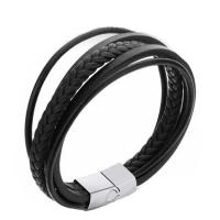 PU Leather Bracelet, titanium steel magnetic clasp, for man & , original color Approx 8.3 Inch 