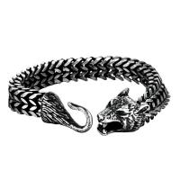 Titanium Steel Bracelet, titanium steel magnetic clasp, Wolf, curb chain & for man & blacken, 12mm, 18mm Approx 8 Inch 