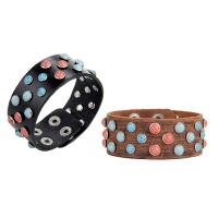 Cowhide Bracelet, with turquoise & Zinc Alloy, silver color plated, durable & for woman 28mm Approx 9 Inch 