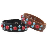 Cowhide Bracelet, with turquoise & Zinc Alloy, silver color plated, durable & for woman 22mm Approx 9 Inch 