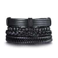 PU Leather Bracelet, with Zinc Alloy, for man, black, 7mm, 11.5mm, 12.4mm Approx 6.5 Inch 