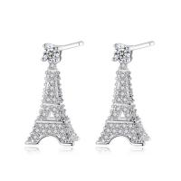 Cubic Zirconia Micro Pave Brass Earring, Eiffel Tower, plated, micro pave cubic zirconia 