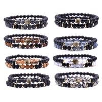 Gemstone Bracelets, with Elastic Thread & Brass, plated, natural & Unisex & micro pave cubic zirconia, 6mm, 8mm Approx 7.5 Inch [