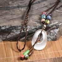Cats Eye Sweater Necklace, with zinc alloy bead & Peach Wood & Gemstone & Cotton Cord, silver color plated, vintage & Unisex & adjustable Approx 19.7-31 Inch 