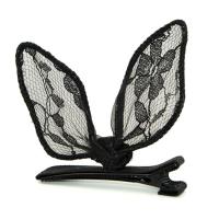 Alligator Hair Clip Findings, Iron, with Lace, Butterfly, durable, black 