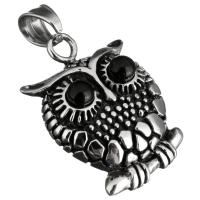 Stainless Steel Pendant, with Black Agate, Owl, blacken Approx 