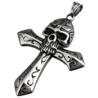Stainless Steel Cross Pendants, Skull Cross, blacken Approx 