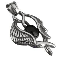Stainless Steel Pendant, with Black Agate, blacken Approx 