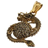 Pendentifs d'animaux en acier inoxydable , dragon, Placage de couleur d'or, avec strass & noircir Environ Vendu par PC