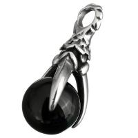 Stainless Steel Pendant, with Black Agate, blacken Approx 4mm 