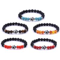 Lava Bracelet, with Gemstone & Zinc Alloy, Hamsa, antique silver color plated, natural & Unisex, 8mm Approx 7.5 Inch 