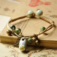 Porcelain Bracelet, with Waxed Cotton Cord & Zinc Alloy, antique bronze color plated, charm bracelet & with bell & for woman Approx 6.5-7.5 Inch 