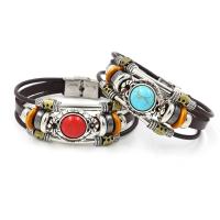 Cowhide Bracelet, with Titanium Steel & Synthetic Turquoise, plated, for woman Approx 8 Inch 