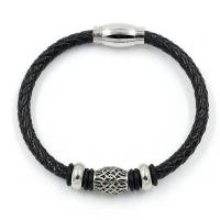 Leather Bracelet, with Titanium Steel, vintage & Unisex & blacken, 5mm Approx 8.3 Inch 