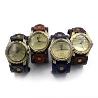 Мужская наручные часы, Кожа, с заголовка из цинкового сплава & Стеклянный, Покрытие под бронзу старую, с римская цифра & регулируемый, Много цветов для выбора длина:Приблизительно 10.4 дюймовый, продается PC