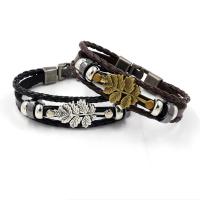 Leather Bracelet, with Zinc Alloy, zinc alloy magnetic clasp, Leaf, plated, Unisex Approx 8.3 Inch 