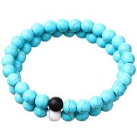 Synthetic Turquoise Couple Bracelet, Round, for couple 8mm Approx 7.5 Inch 
