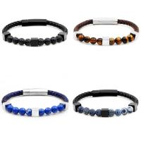 Cowhide Bracelet, with Gemstone & Stainless Steel, plated & Unisex, 6mm Approx 8.6 Inch 