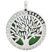 Stainless Steel Locket Pendant, with Sponge, Tree, plated & with rhinestone & hollow, 30mm Approx 2-3mm 