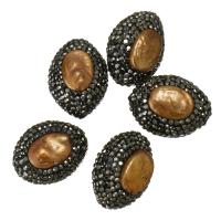 Clay Pave Beads, with Freshwater Pearl, with rhinestone, 19-21x25-27x16-17mm Approx 1mm 