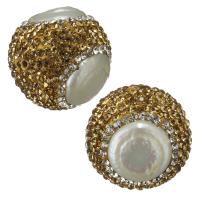 Clay Pave Beads, with Freshwater Pearl, with rhinestone, 22mm Approx 1.5mm 