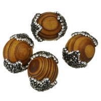 Clay Pave Beads, with Wood, with rhinestone, 17x21- Approx 1.5mm 