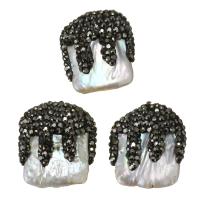 Clay Pave Beads, with Freshwater Pearl, with rhinestone, 21-23x24-30x7-9mm Approx 1mm 