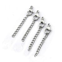Stainless Steel Lobster Claw Cord Clasp, with extender chain, original color 