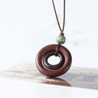 Wood Sweater Necklace, with Waxed Cotton Cord & Porcelain, Double Layer & Unisex & adjustable, 40mm Approx 30 Inch 