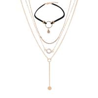 Zinc Alloy Jewelry Set, choker & necklace, with Velveteen Cord, gold color plated, twist oval chain & oval chain & ball chain & for woman & with rhinestone & 50mm, 20mm Approx 12.5 Inch, Approx 16.5 Inch, Approx 18.7 Inch 