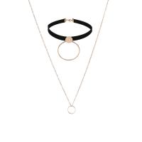 Zinc Alloy Jewelry Set, choker & sweater chain necklace, with Velveteen Cord, gold color plated, oval chain & for woman 20mm Approx 12.4 Inch, Approx  25.5 Inch 