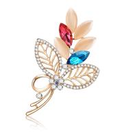 Zinc Alloy Brooch, with Cats Eye, Leaf, gold color plated, for woman & with rhinestone, lead & cadmium free 