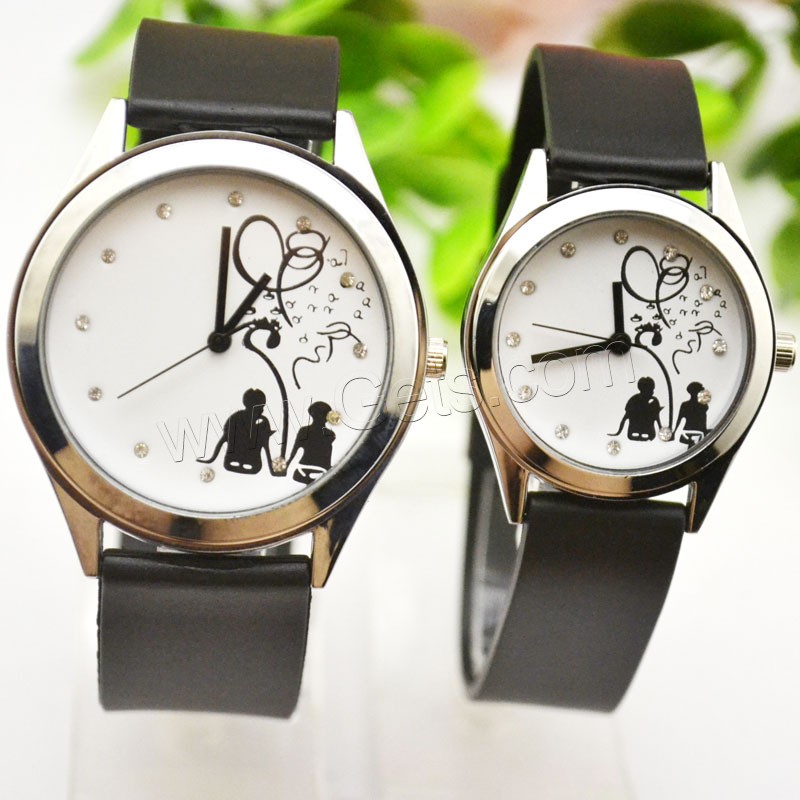 Couple Watch Bracelets, PU Leather, with Glass, silver color plated, different styles for choice & for couple & with rhinestone, Length:Approx 9.2 Inch, Sold By PC