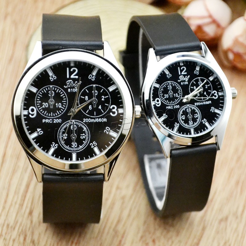 Unisex Wrist Watch, PU Leather, with Glass & Zinc Alloy, silver color plated, adjustable & different styles for choice, black, Length:Approx 9.2 Inch, Sold By PC