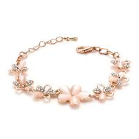 Zinc Alloy Bracelet, with Cats Eye, with 4cm extender chain, Flower, gold color plated, for woman & with rhinestone, lead & cadmium free, 16mm Approx 5 Inch 
