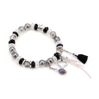 Zinc Alloy Bracelet, with Velveteen & Crystal & Acrylic, platinum color plated, Bohemian style & for woman & faceted & with rhinestone, lead & cadmium free, 7mm Approx 6 Inch 