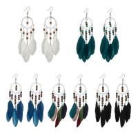 Zinc Alloy Drop Earring, with Feather & Glass Seed Beads, iron earring hook, antique silver color plated, for woman lead & cadmium free 