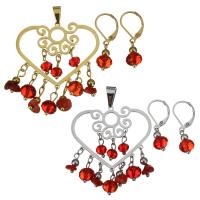 Stainless Steel Jewelry Set, pendant & earring, with Agate & Crystal, Heart, plated, for woman & faceted 28mm Approx 