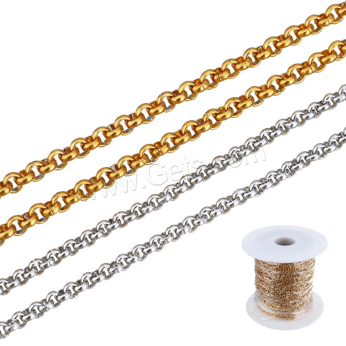 Stainless Steel Rolo Chain, with plastic spool, plated, more colors for choice, 25m/Spool, Sold By Spool
