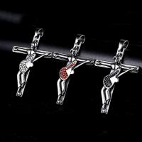 Stainless Steel Cross Pendants, plated, with rhinestone & blacken Approx 3-5mm 